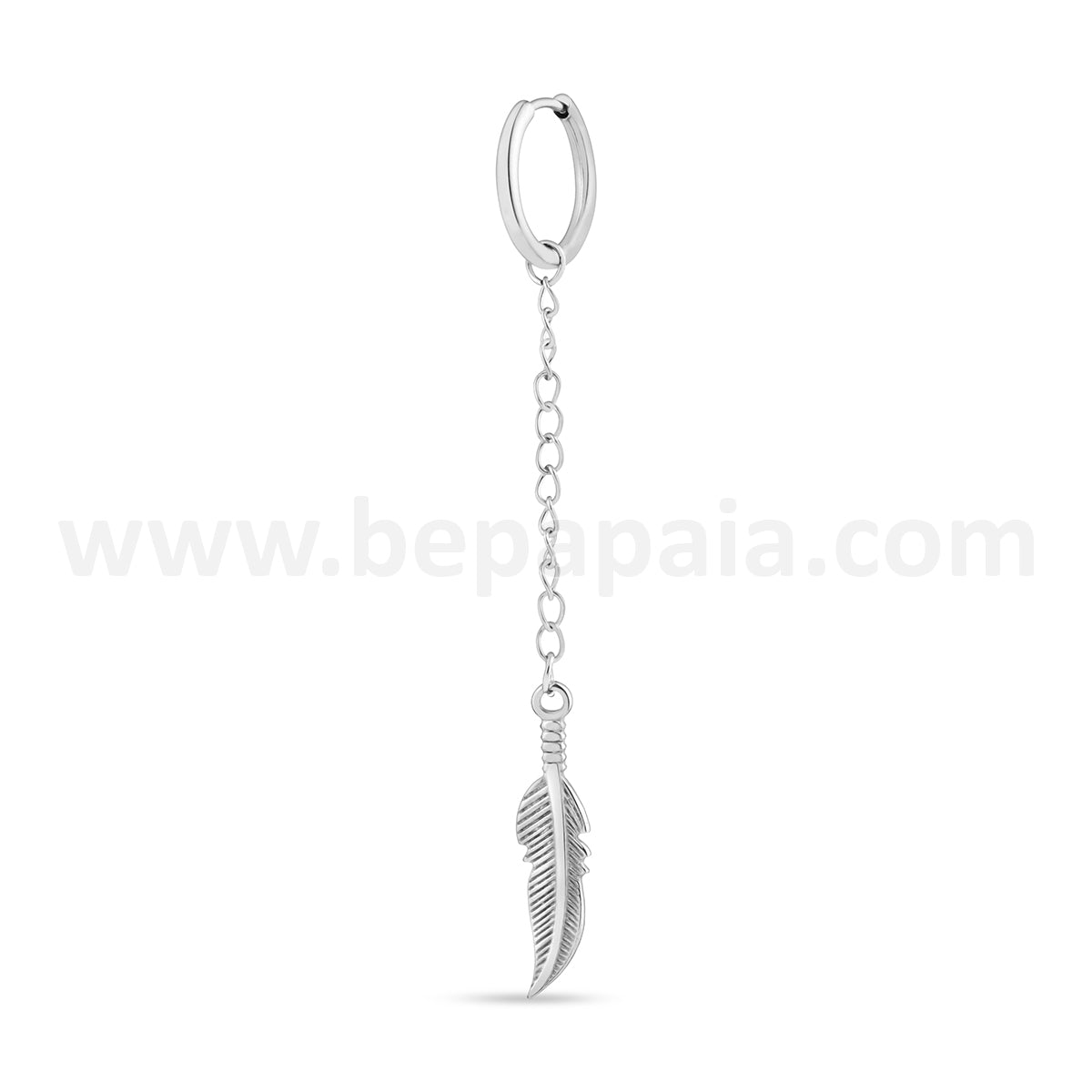 Hoop earring with chain and feather