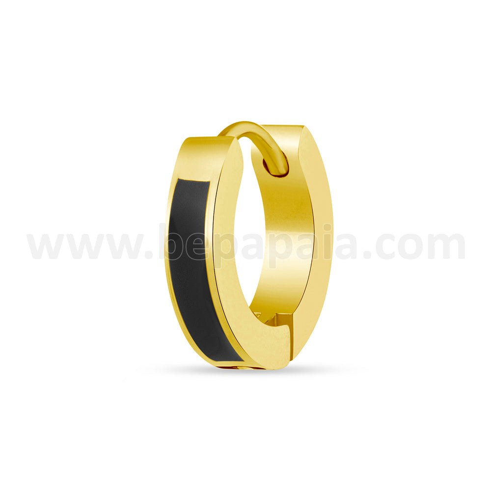 Aro huggie dorado con esmalte negro