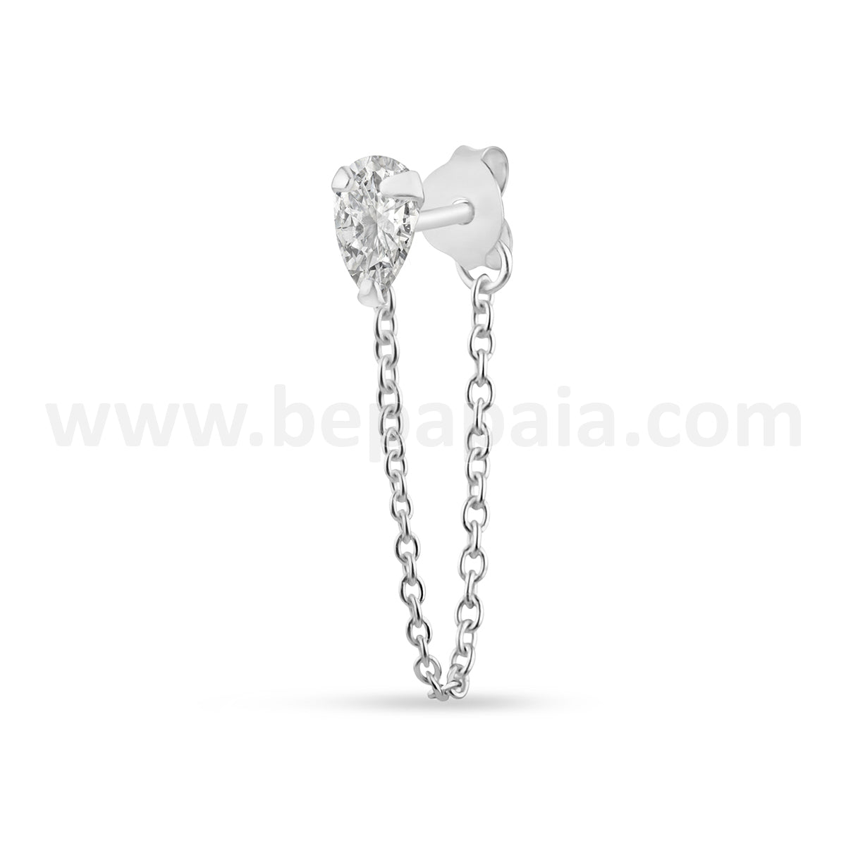 Silver ear stud with zircone and chain