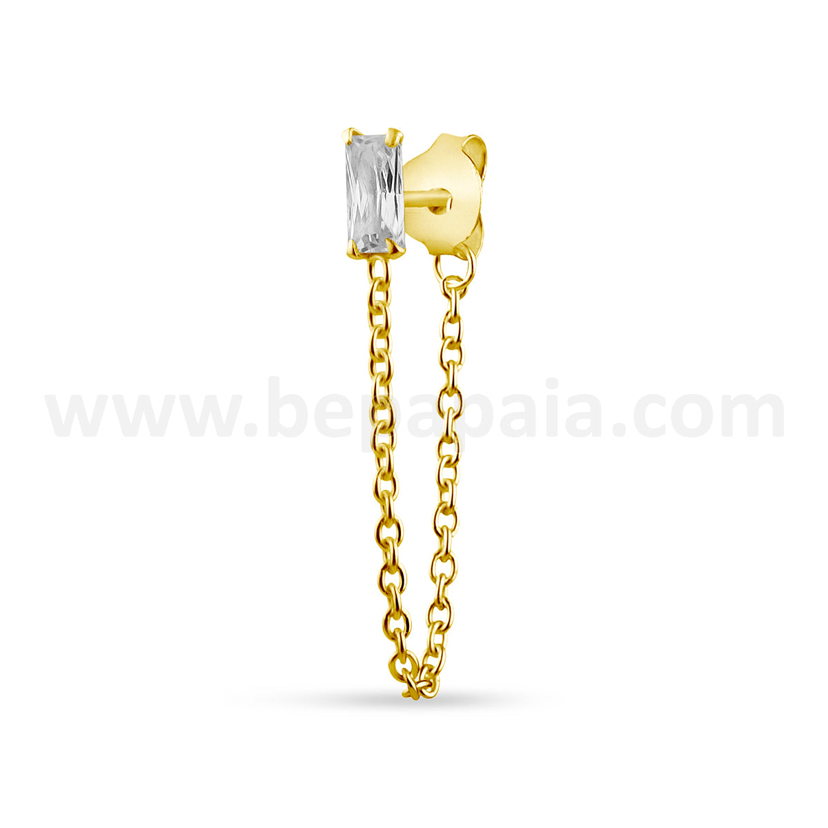 Gold plated ear stud with zircone and chain