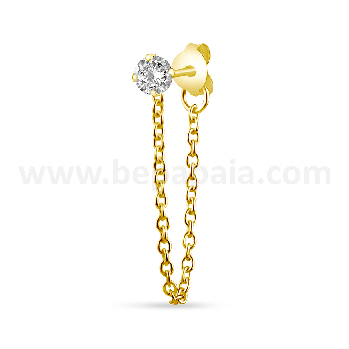 Gold plated ear stud with zircone and chain