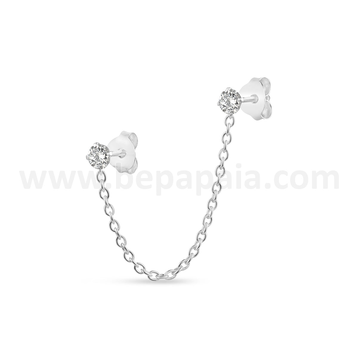 Double ear stud with CZ and chain