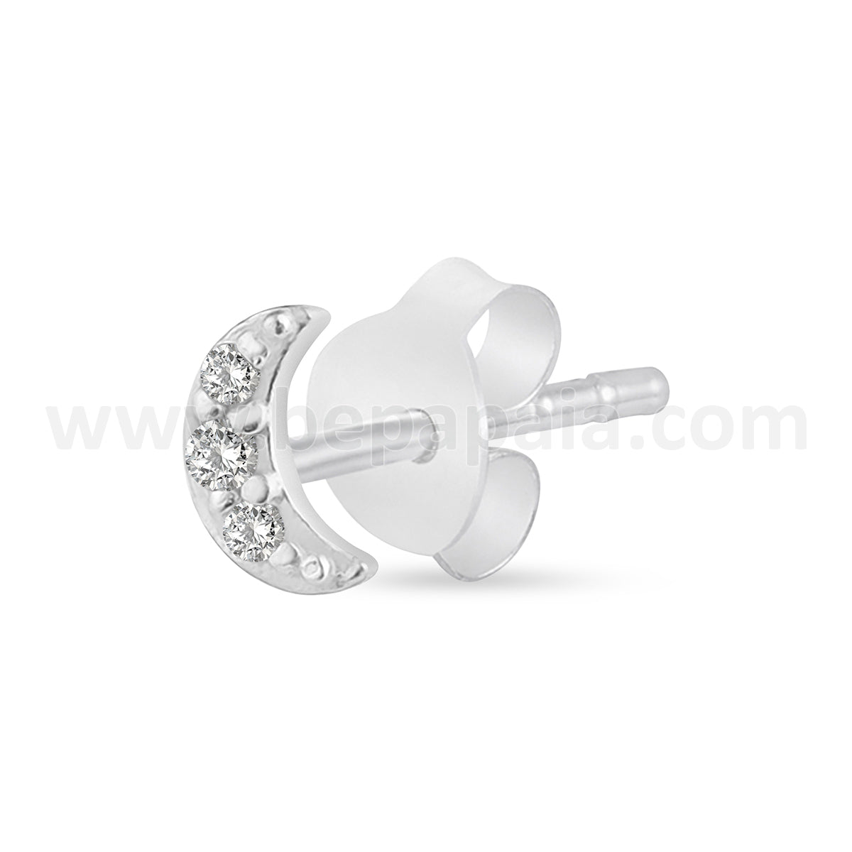 Silver ear stud with moon and gems