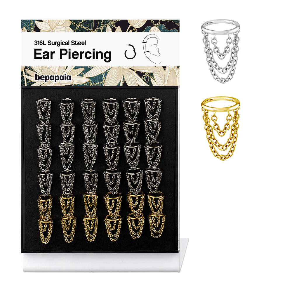 Piercing Hoop earring click with 3 chains