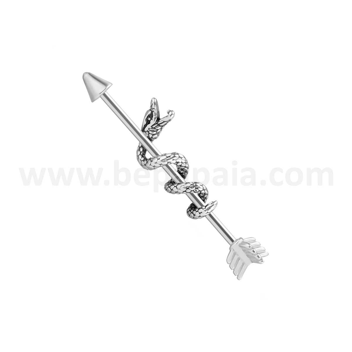 Industrial piercing with snake and arrow