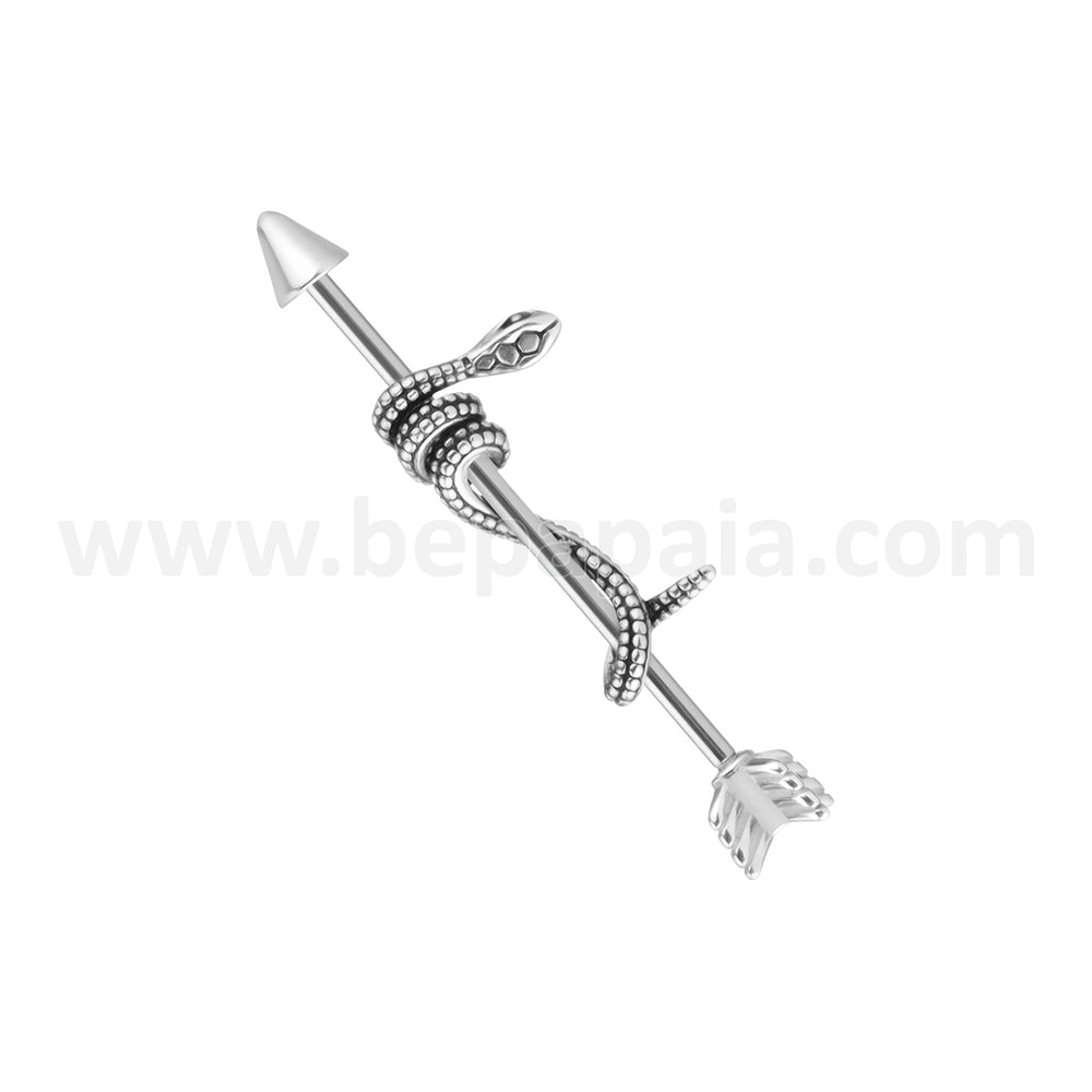 Industrial piercing with snake and arrow