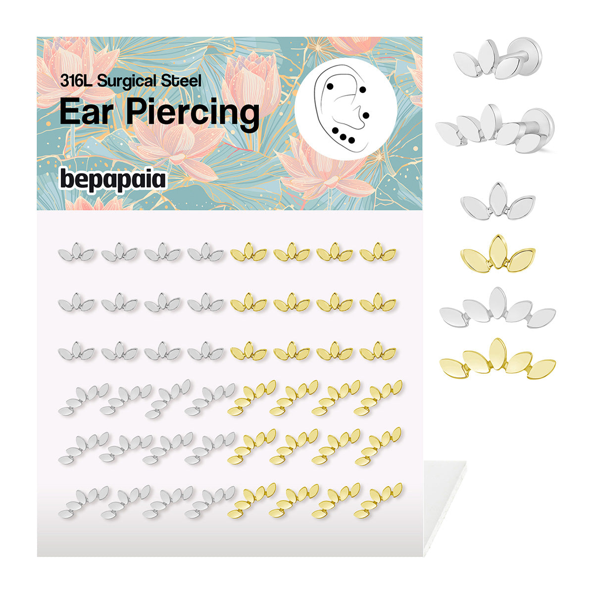 Piercing de oreja 3 y 5 pétalos