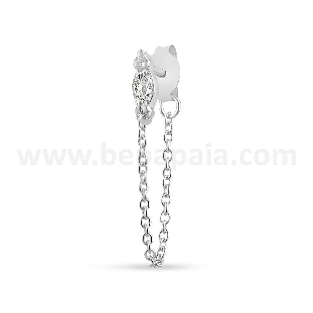 Silver ear stud with mix zirconias and chain