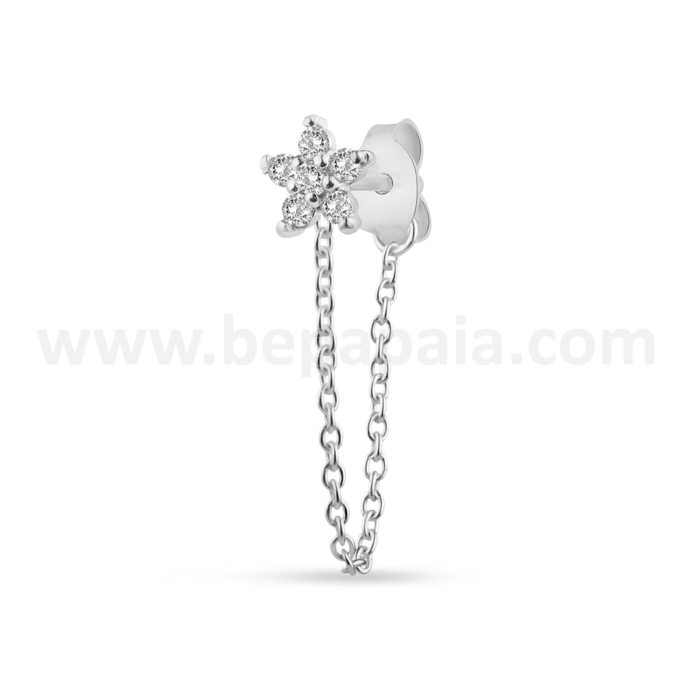 Silver ear stud with mix zirconias and chain