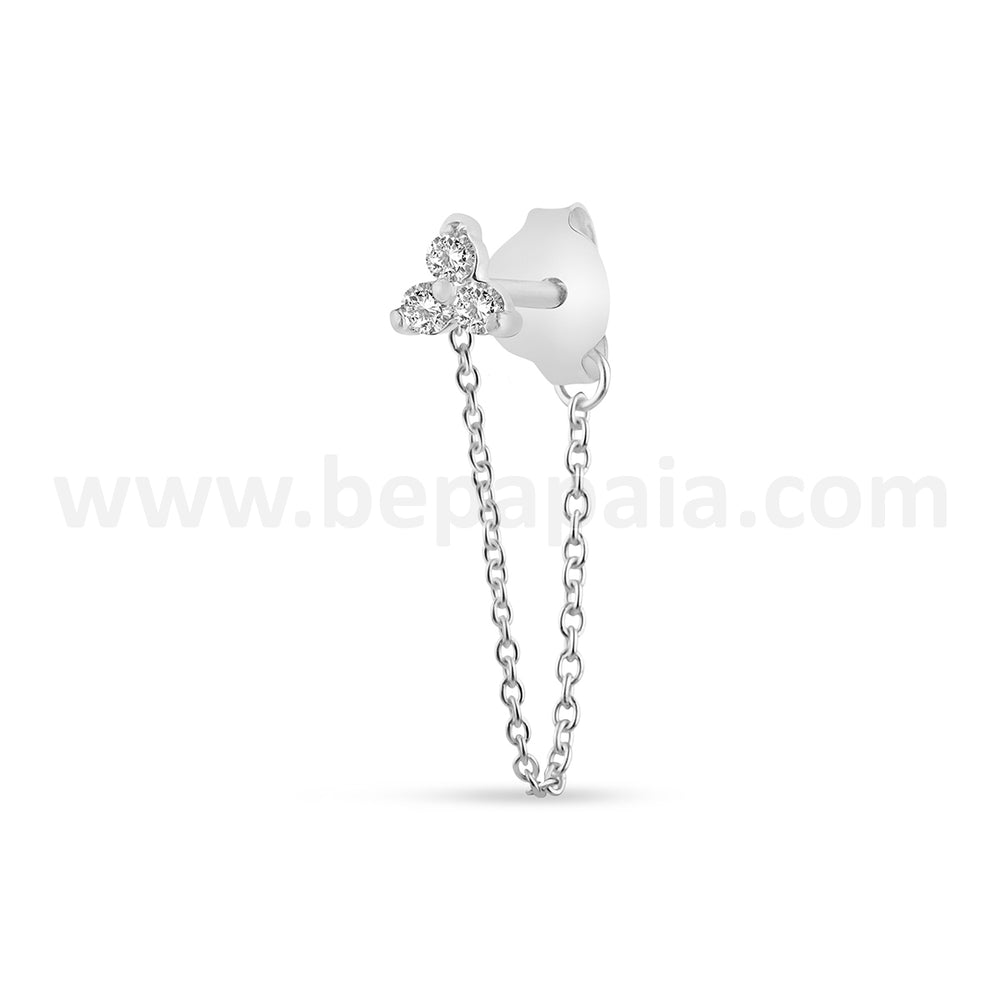 Silver ear stud with mix zirconias and chain