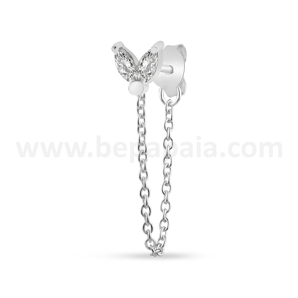 Silver ear stud with mix zirconias and chain