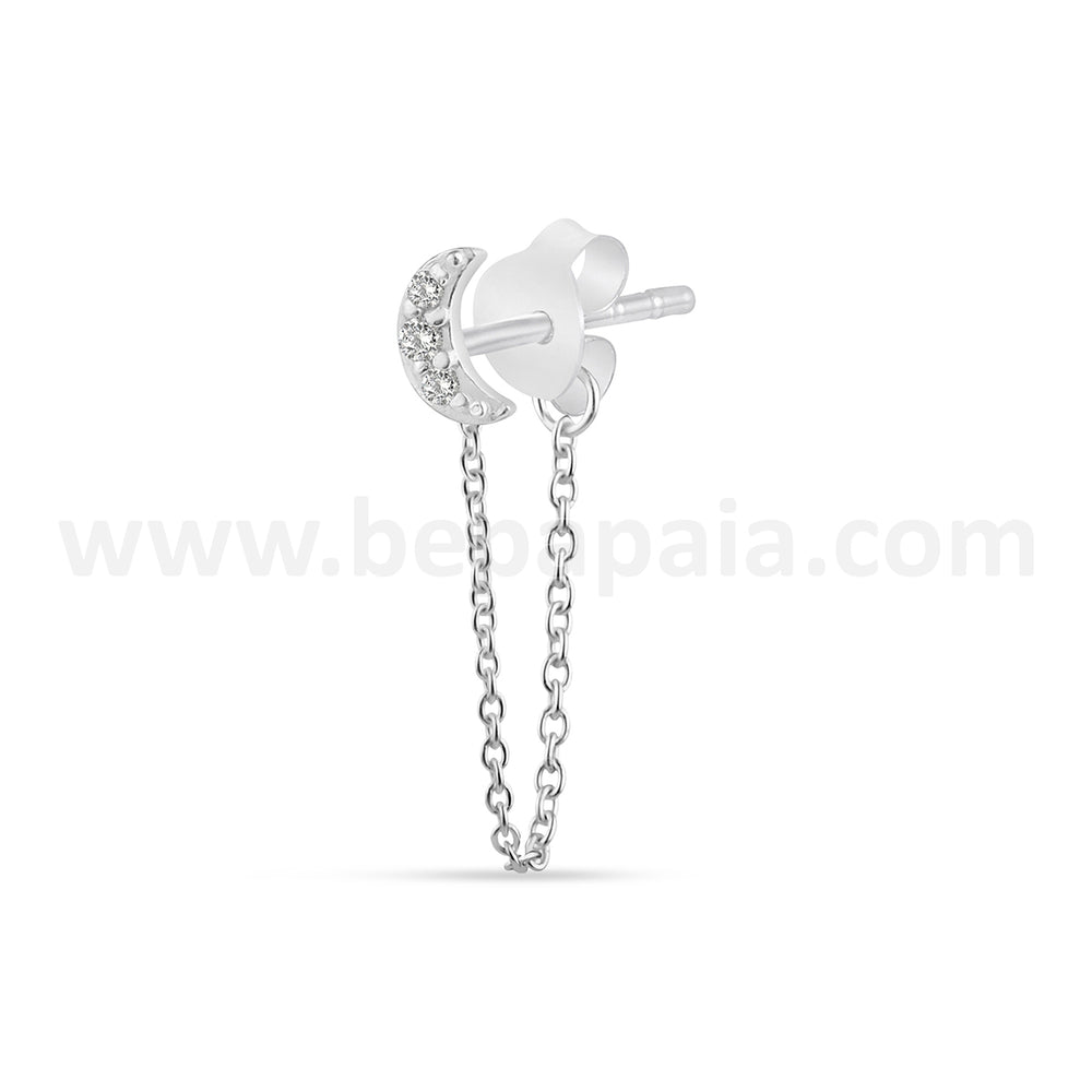 Silver ear stud with mix zirconias and chain