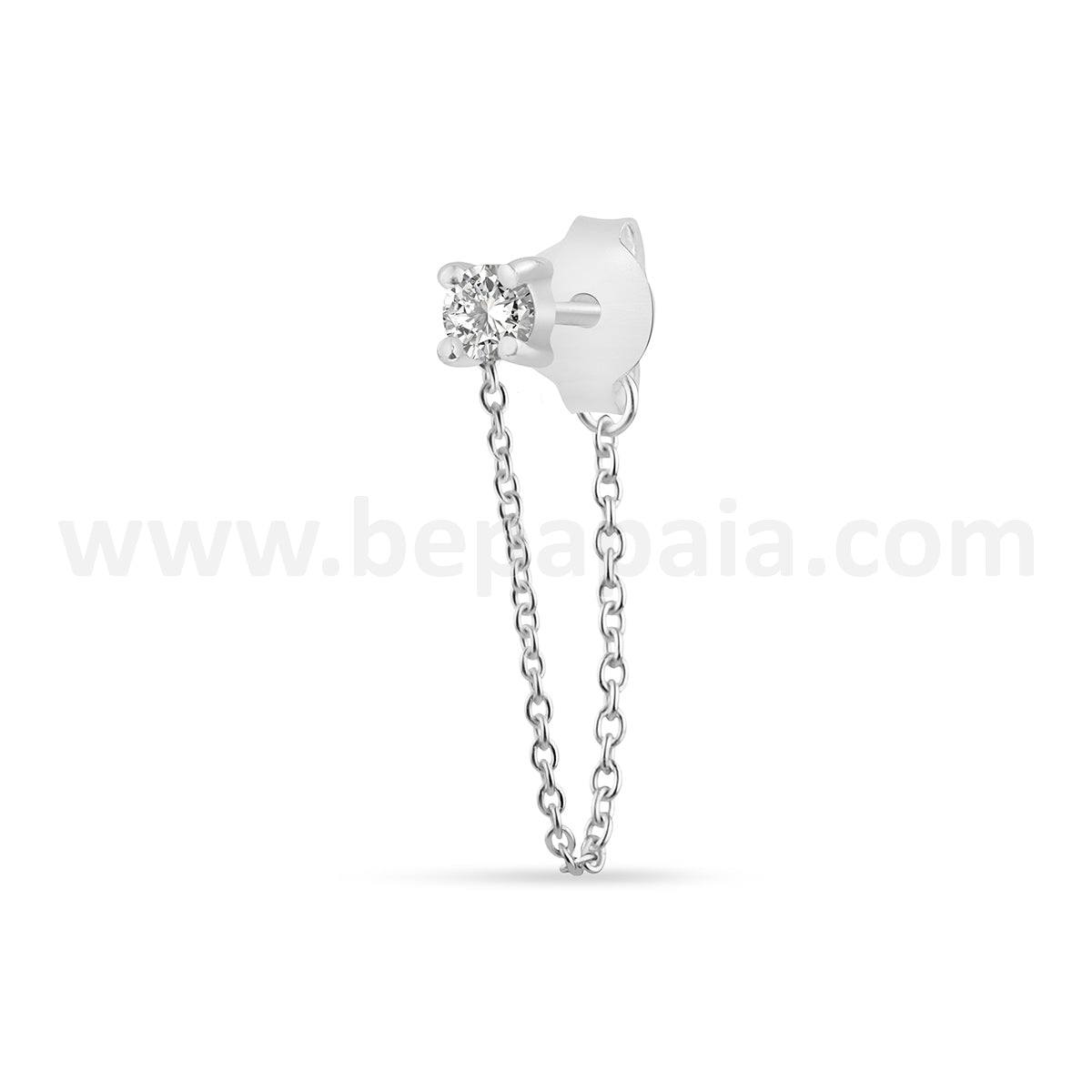 Silver ear stud with mix zirconias and chain