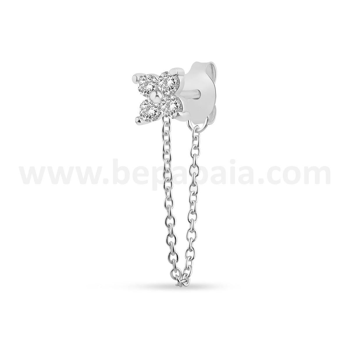 Silver ear stud with mix zirconias and chain