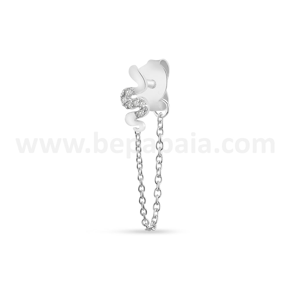 Silver ear stud with mix zirconias and chain