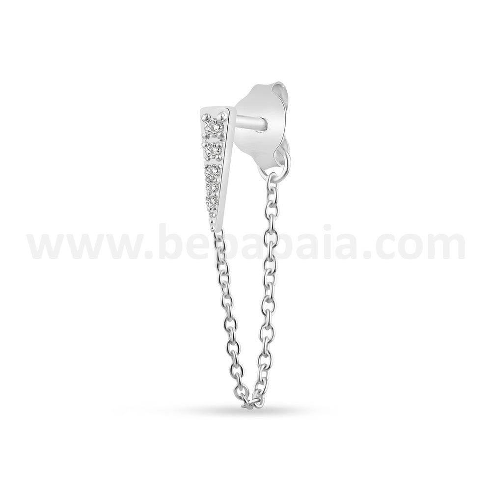 Silver ear stud with mix zirconias and chain