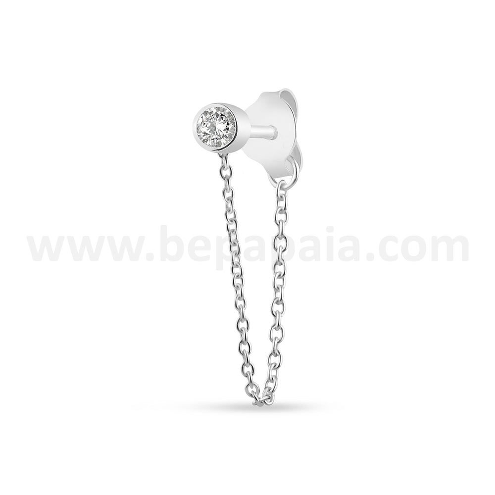 Silver ear stud with mix zirconias and chain