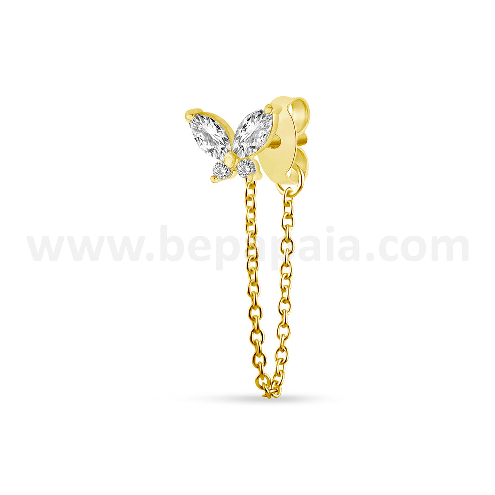 Gold plated Silver ear stud with mix zirconias and chain