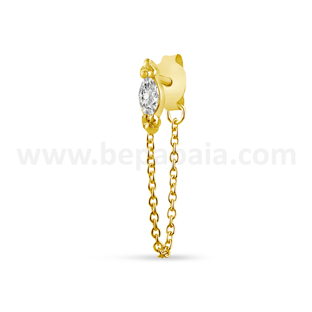 Gold plated Silver ear stud with mix zirconias and chain