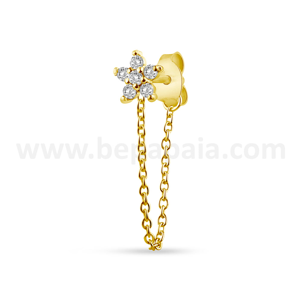 Gold plated Silver ear stud with mix zirconias and chain