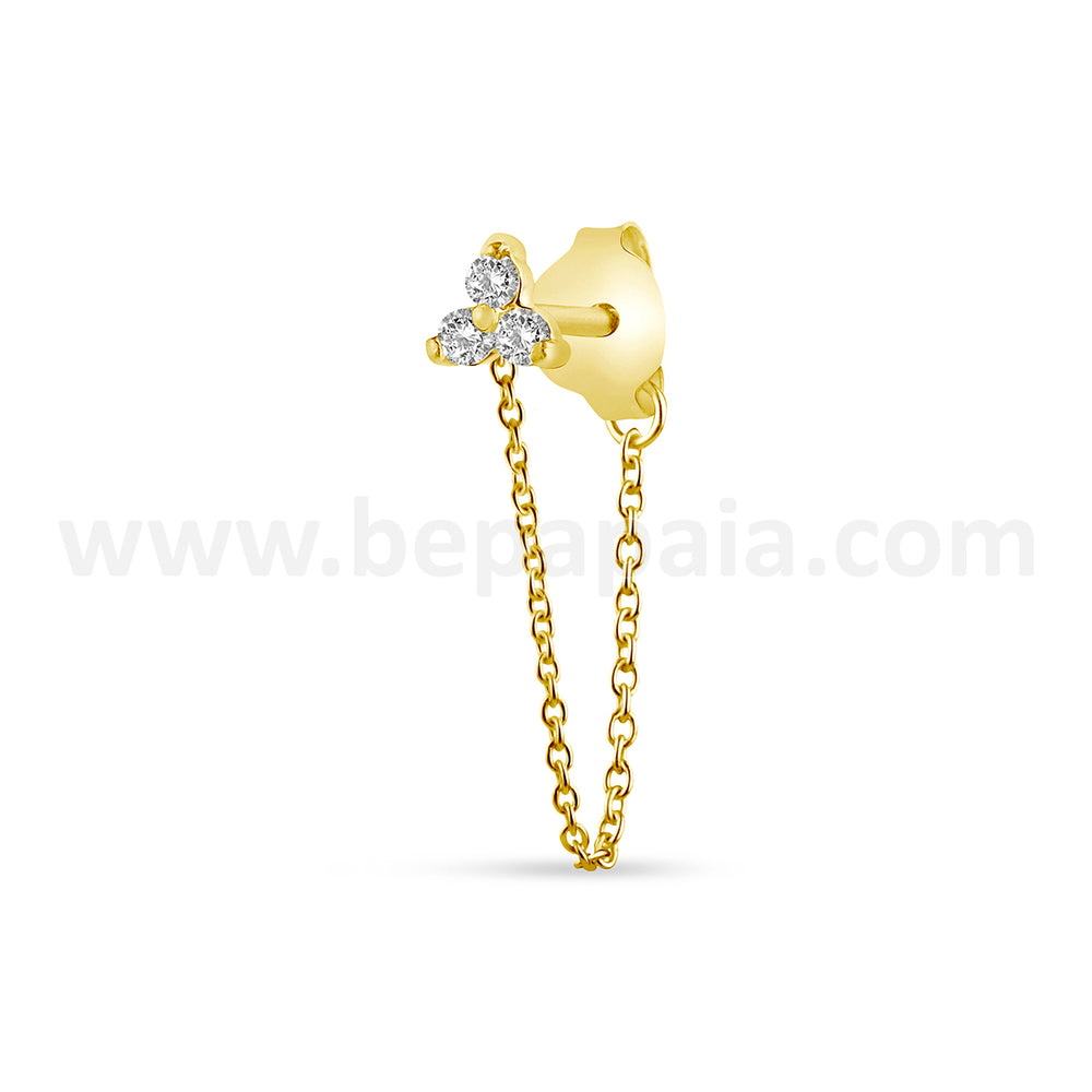 Gold plated Silver ear stud with mix zirconias and chain