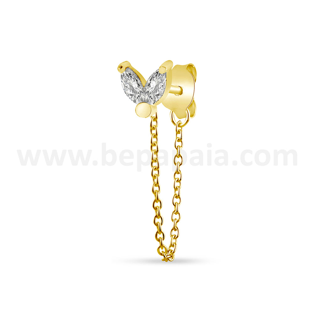 Gold plated Silver ear stud with mix zirconias and chain