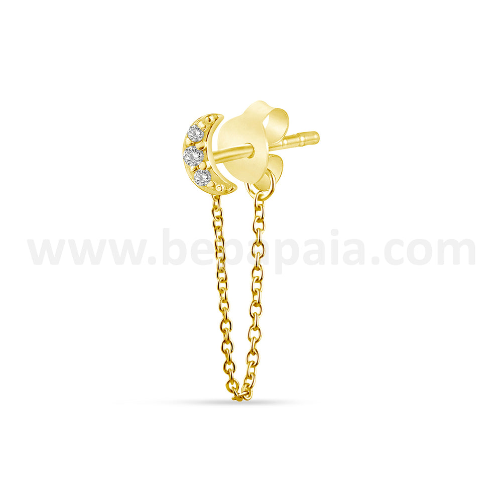 Gold plated Silver ear stud with mix zirconias and chain