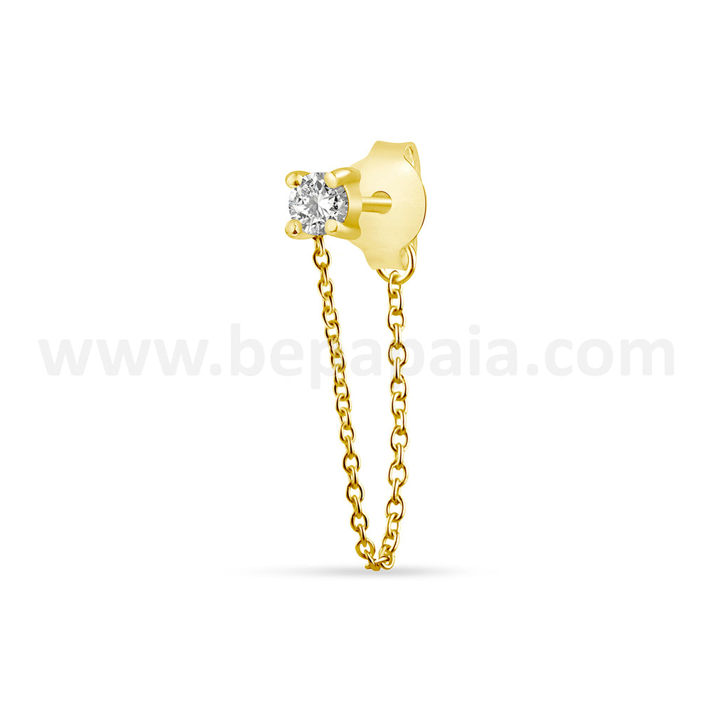 Gold plated Silver ear stud with mix zirconias and chain