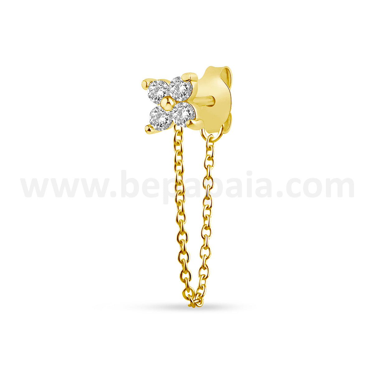 Gold plated Silver ear stud with mix zirconias and chain