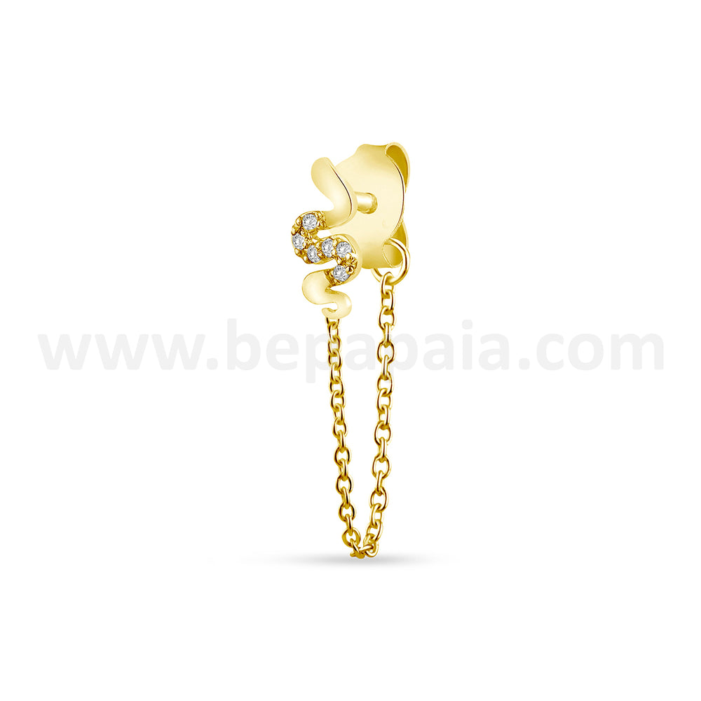 Gold plated Silver ear stud with mix zirconias and chain