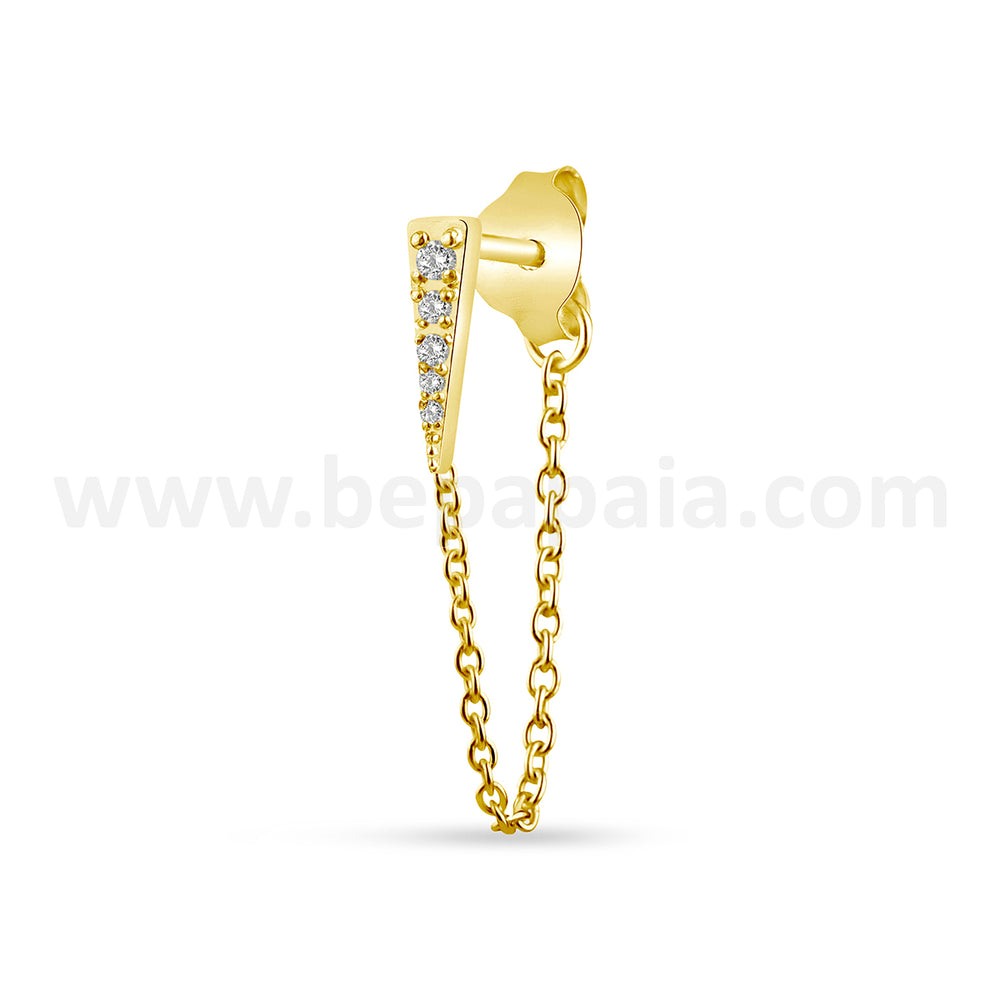 Gold plated Silver ear stud with mix zirconias and chain