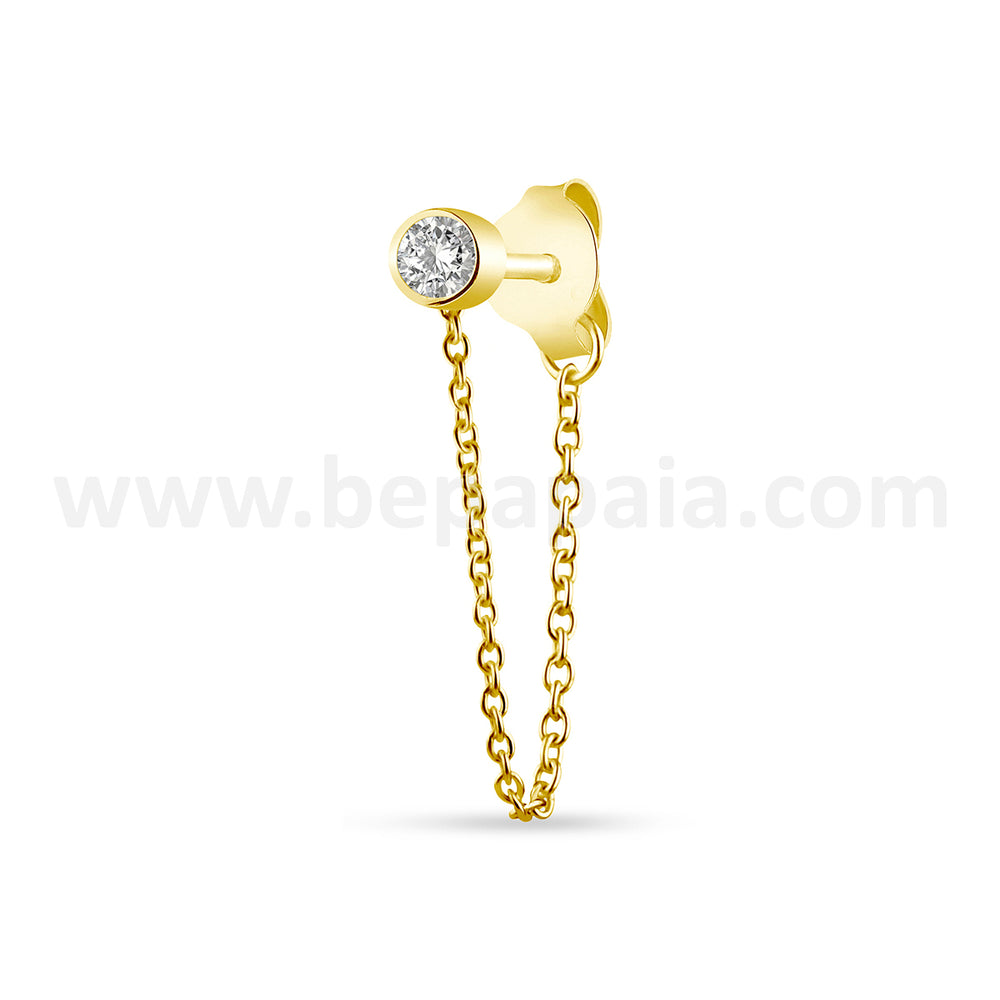 Gold plated Silver ear stud with mix zirconias and chain