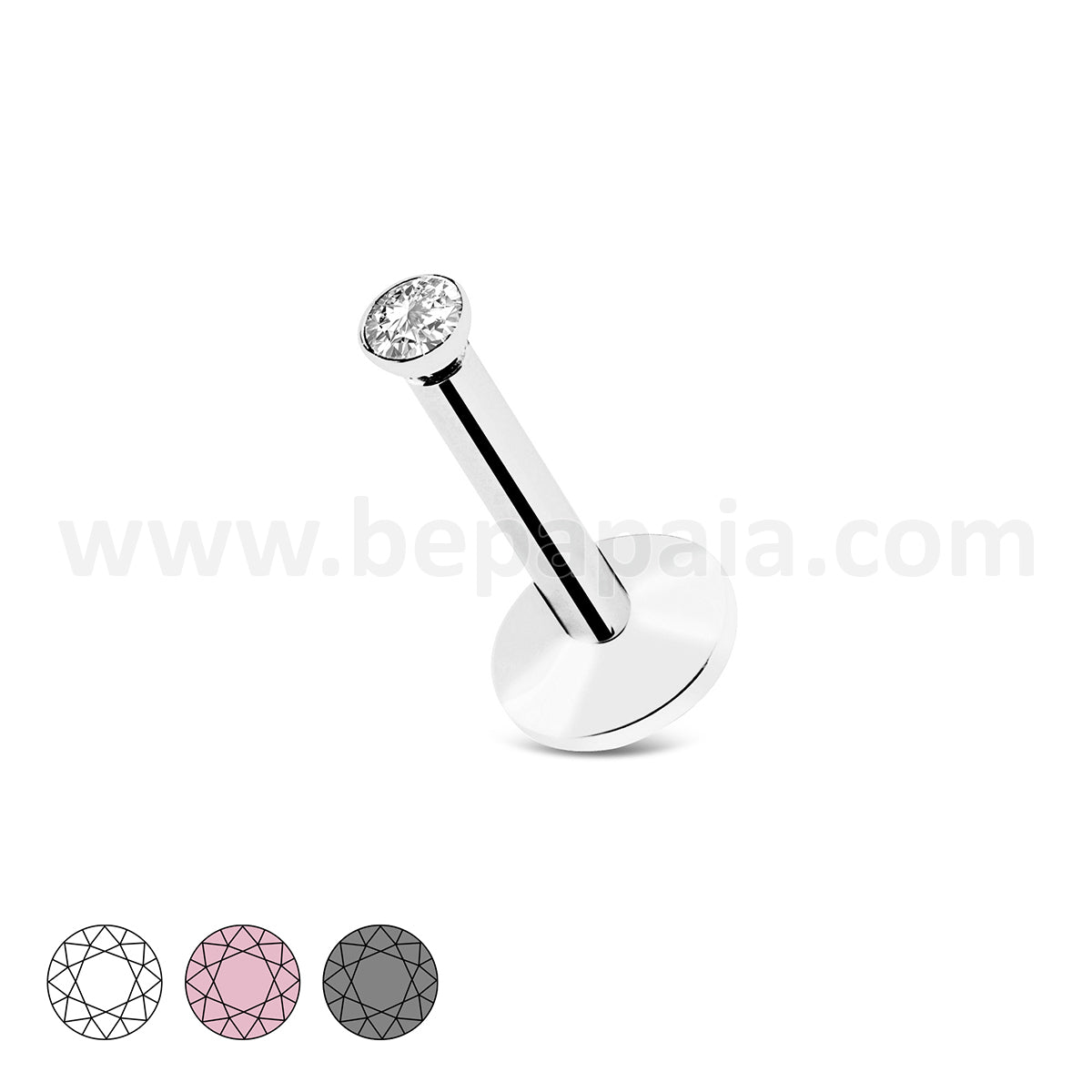 Surgical Steel labret internal thread with flat gem assorted colors 1.2mm