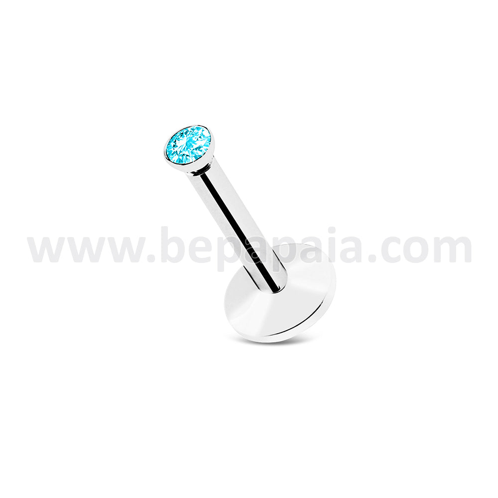 Stainless steel labret internally threaded with flat gem