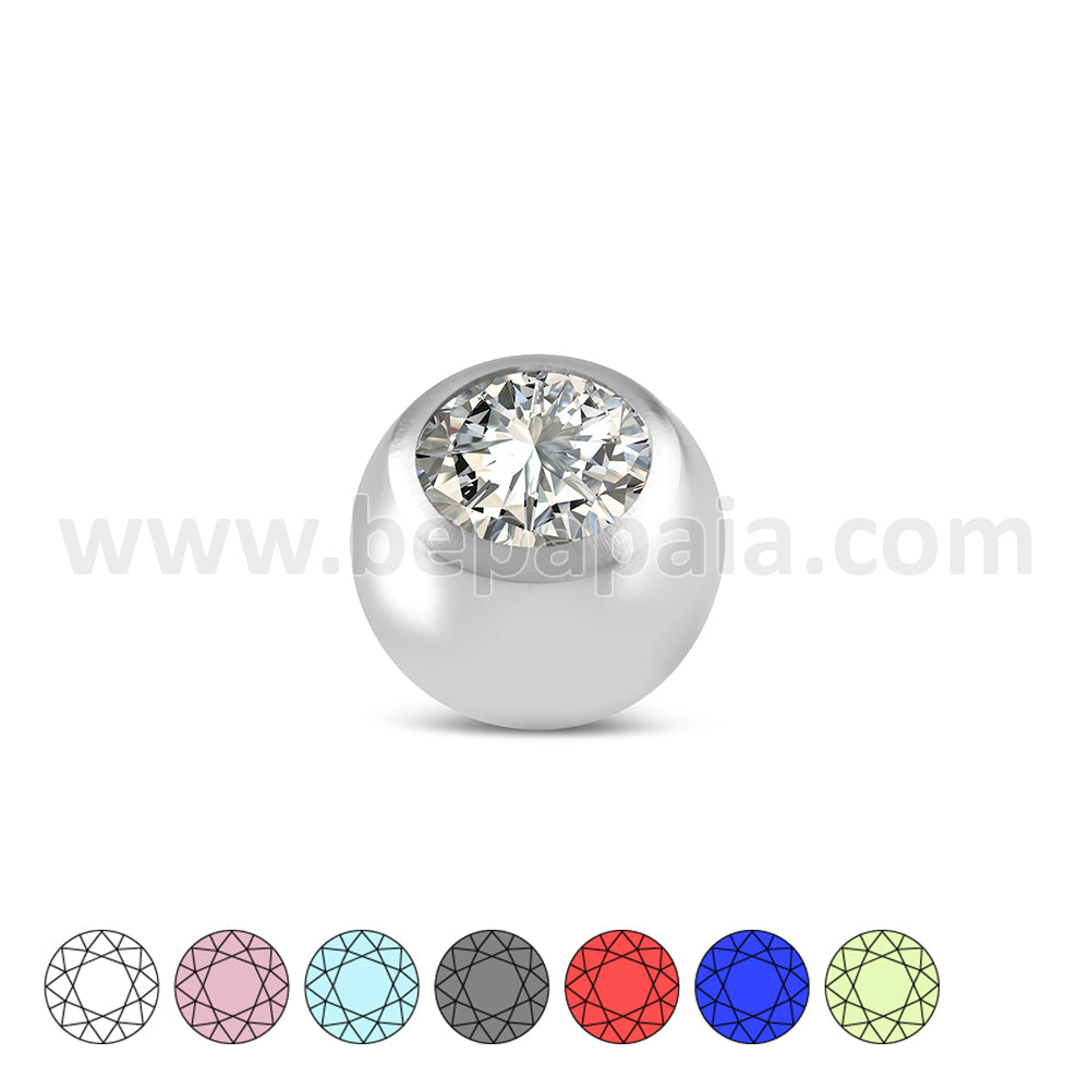 Surgical Steel ball with gem assorted colors 1.2mm