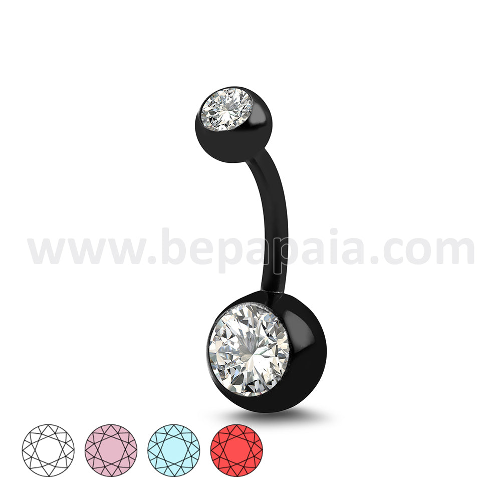 Black Surgical Steel belly banana with 2 gems assorted colors