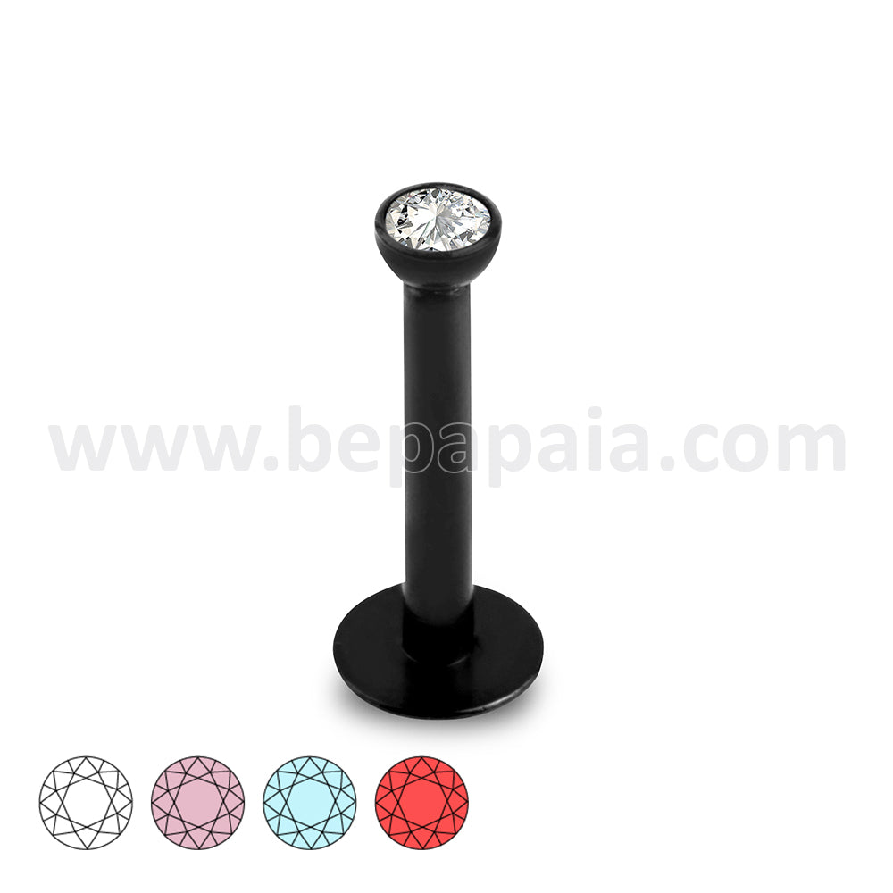 Black Surgical Steel labret internal thread with flat gem assorted colors 1.2mm
