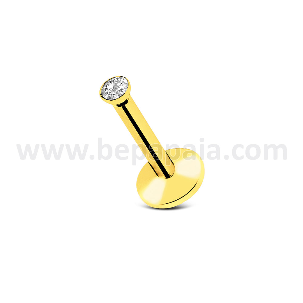 Gold steel labret internal thread with flat gem assorted colors