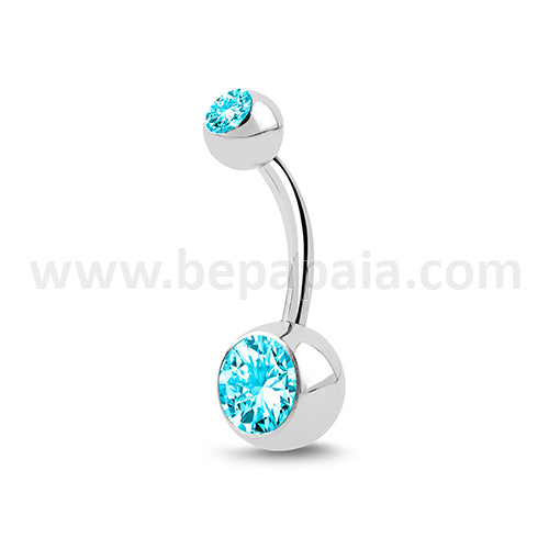 Piercing of steel navel with bright various colors