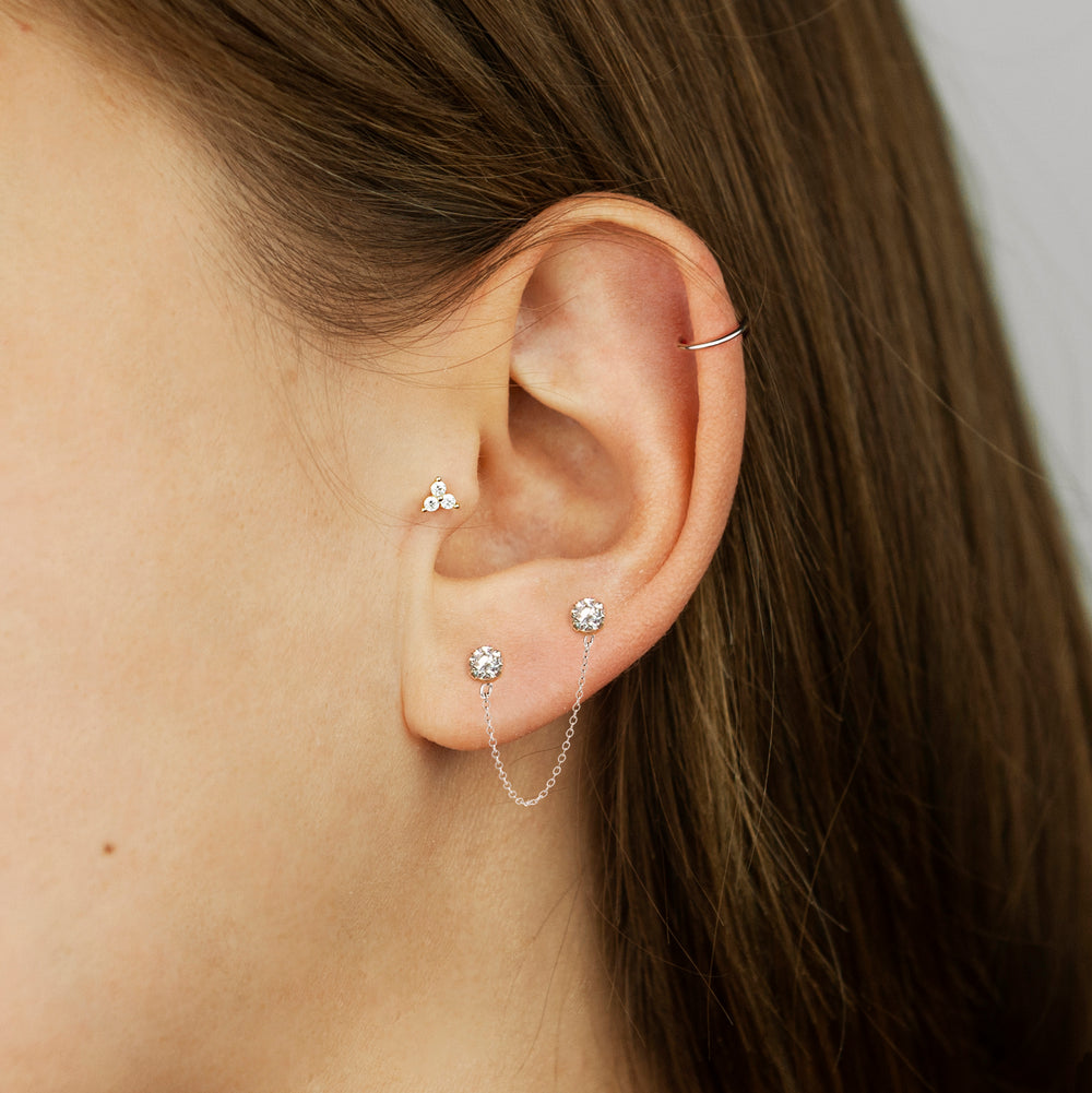 Surgical steel double tragus with cz and chain